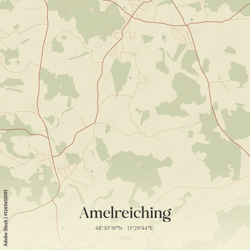 Fototapeta premium Vintage map of Amelreiching, Austria.