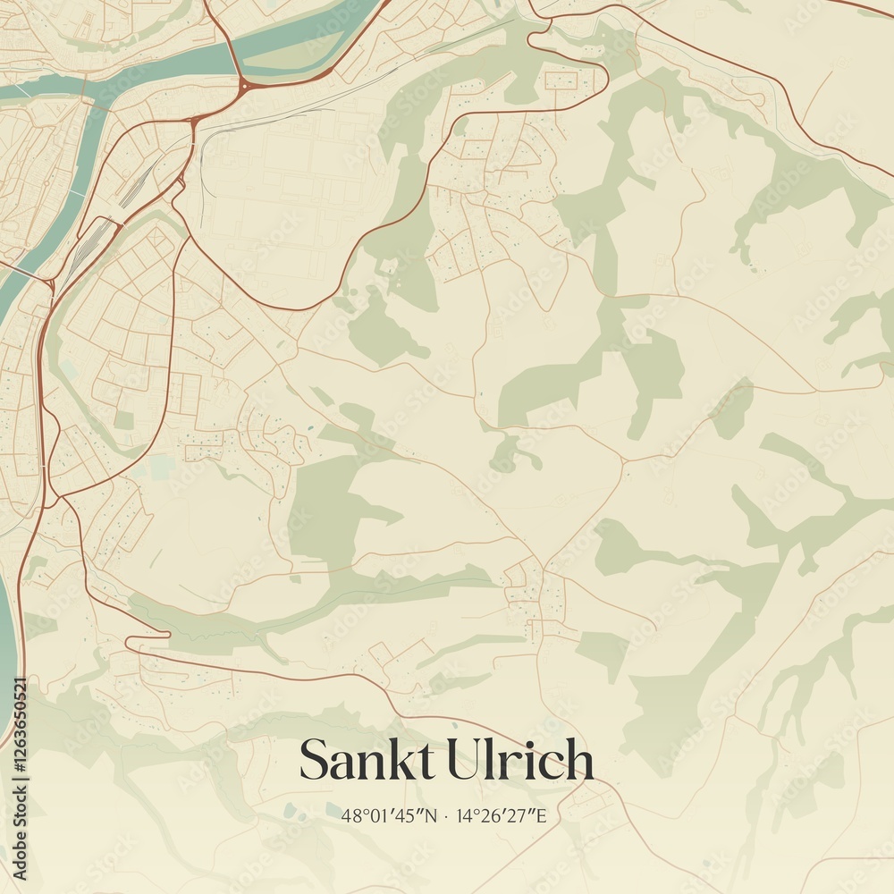 Obraz premium Vintage map of Sankt Ulrich, Austria.