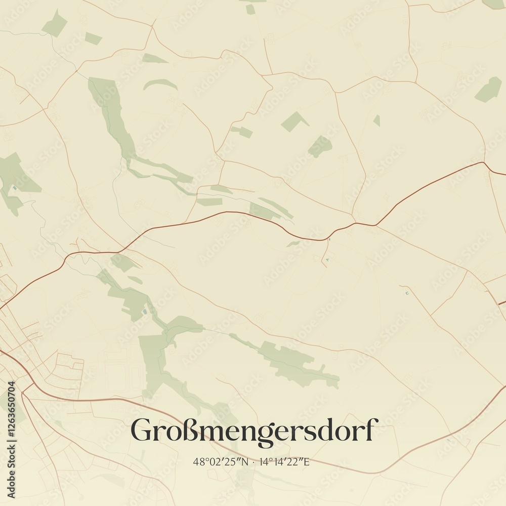 Vintage map of Großmengersdorf, Austria.