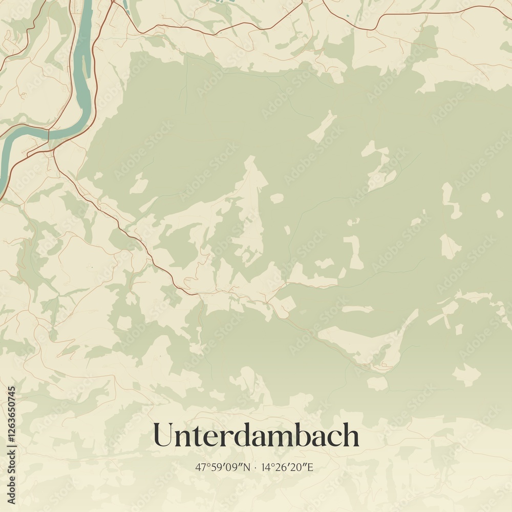 Vintage map of Unterdambach, Austria.