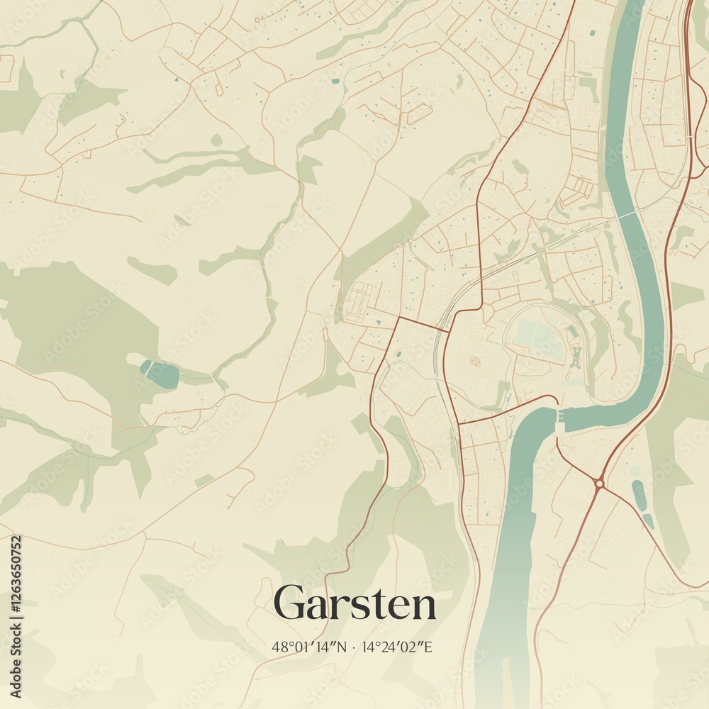 Vintage map of Garsten, Austria.