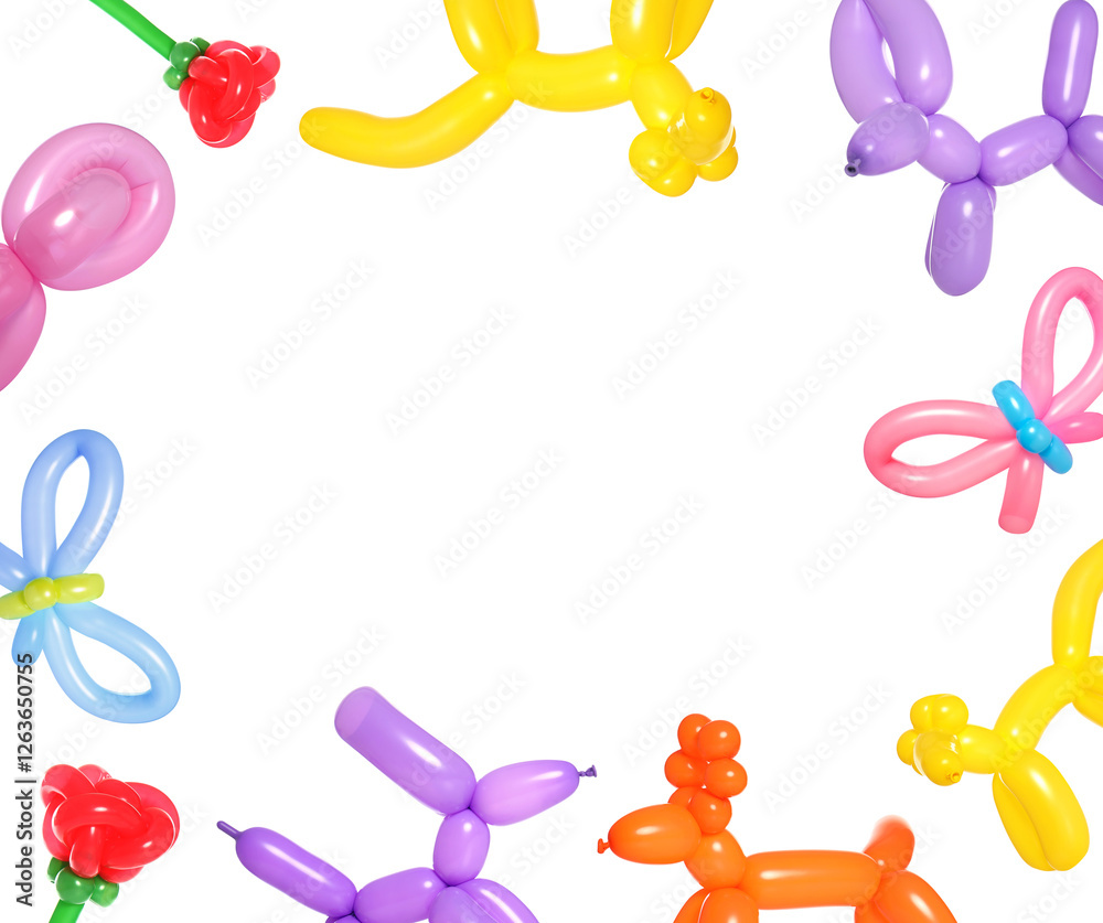 Different figures made of modelling balloons on white background Different figures made of modelling balloons on white background