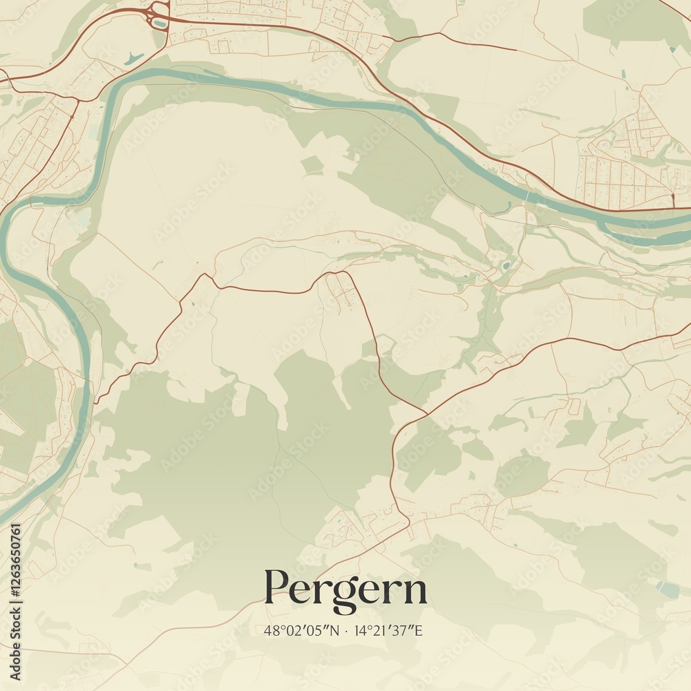 Vintage map of Pergern, Austria.