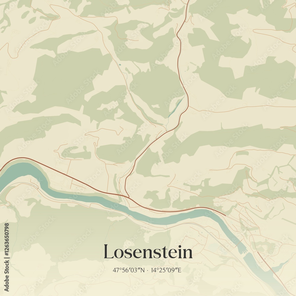 Vintage map of Losenstein, Austria.