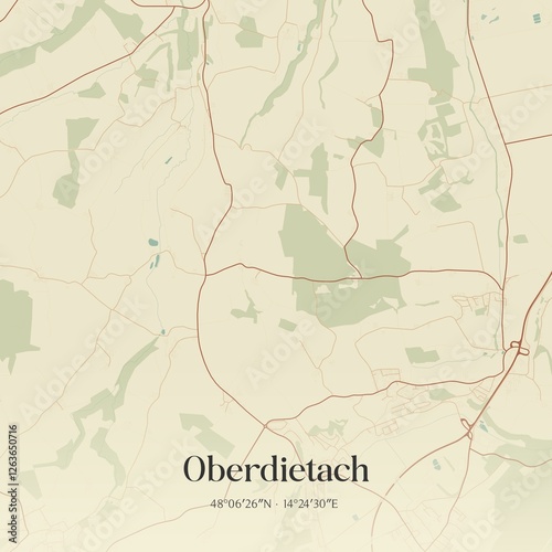 Obraz na płótnie Vintage map of Oberdietach, Austria. w salonie