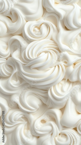 Decorative swirls of whipped cream create a delightful texture, ideal for desserts and pastries at a bakery