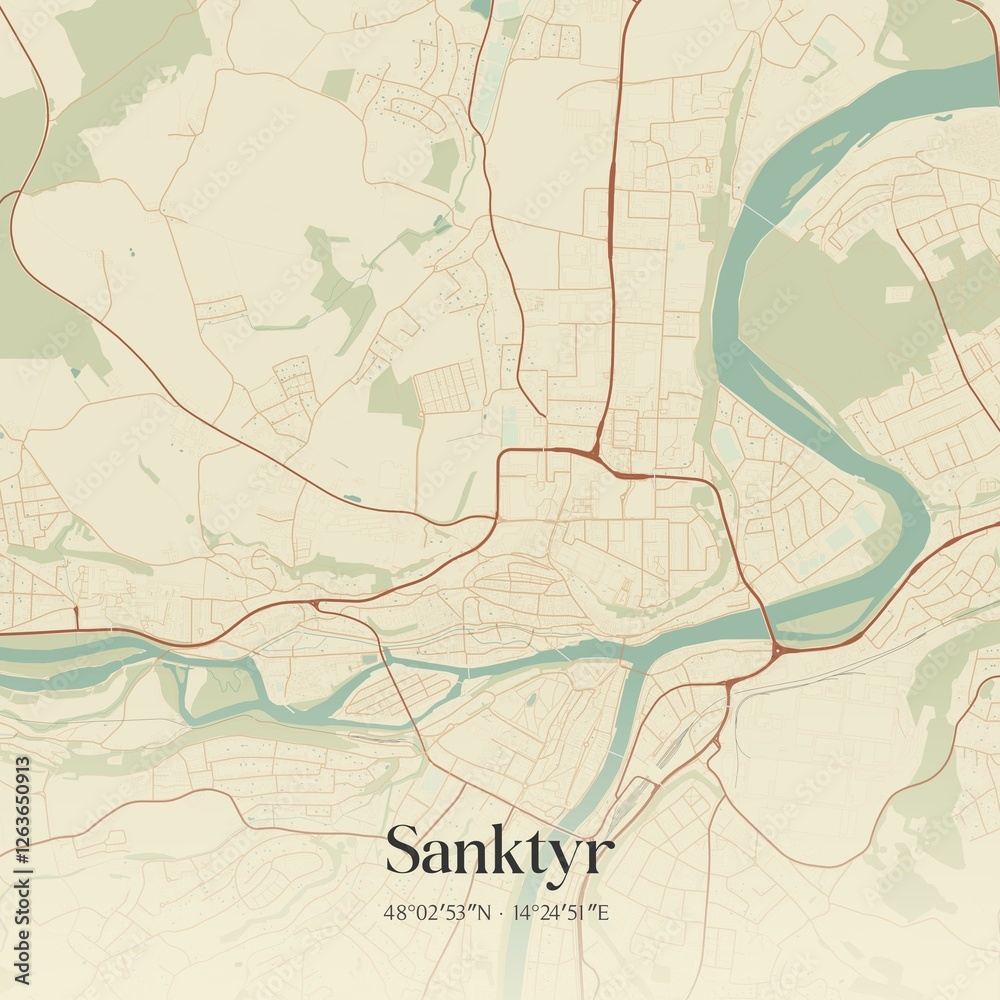 Vintage map of Sanktyr, Austria.