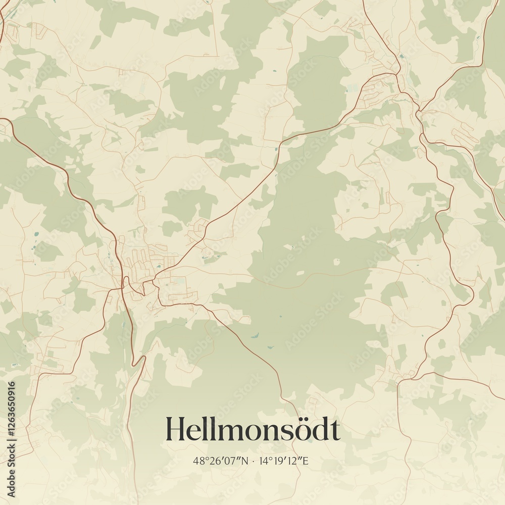 Vintage map of Hellmonsödt, Austria.