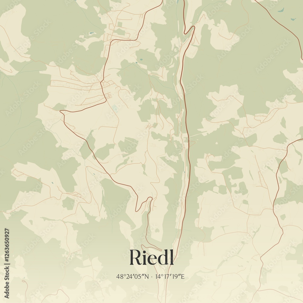 Vintage map of Riedl, Austria.