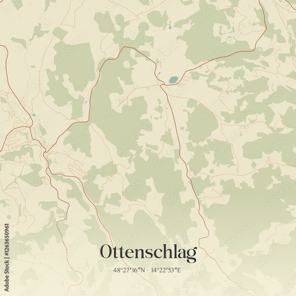Vintage map of Ottenschlag, Austria.