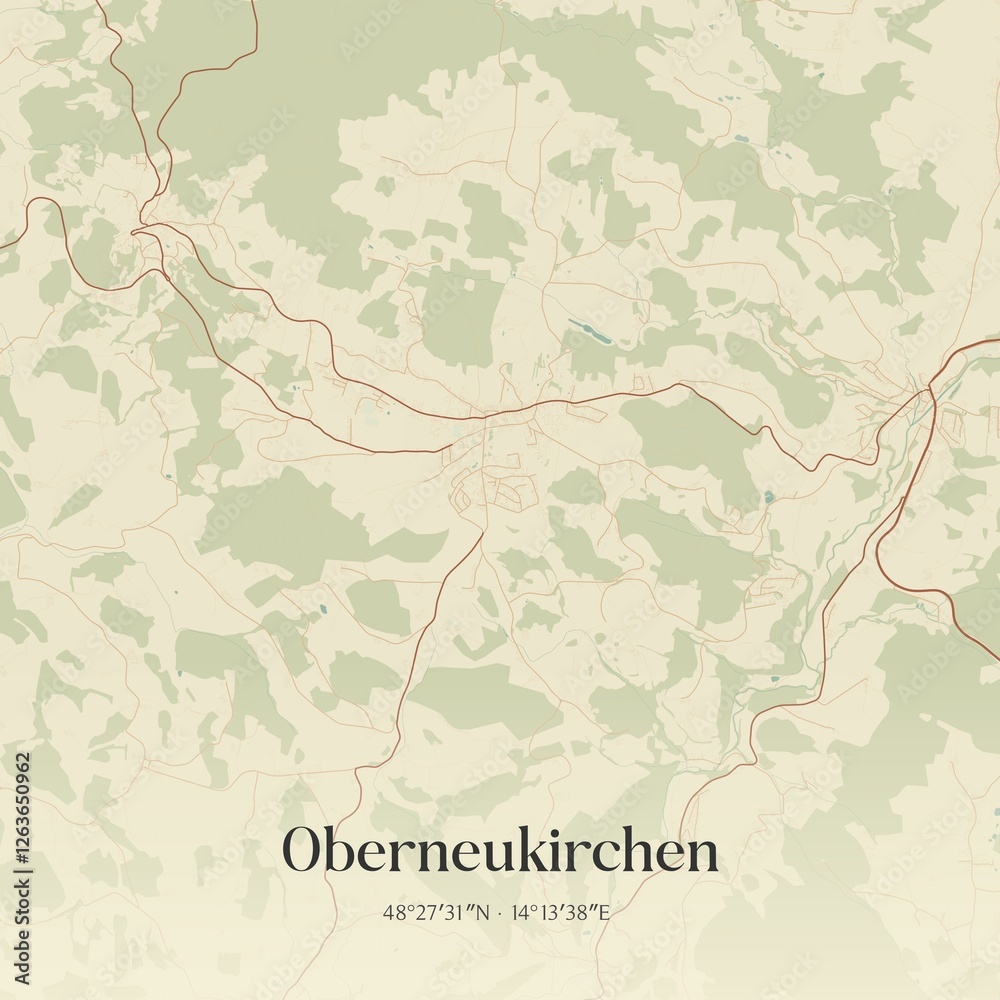 Vintage map of Oberneukirchen, Austria.
