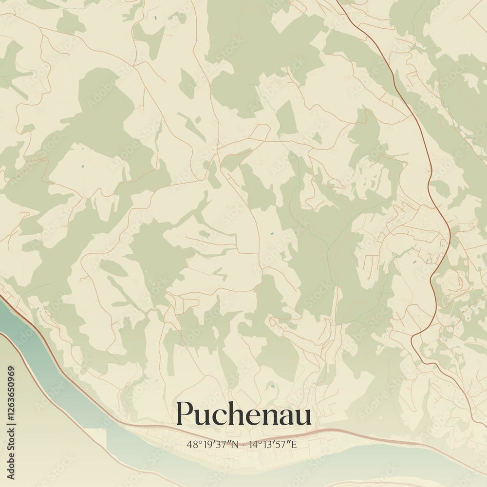 Vintage map of Puchenau, Austria.