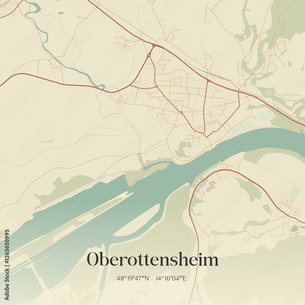 Vintage map of Oberottensheim, Austria.