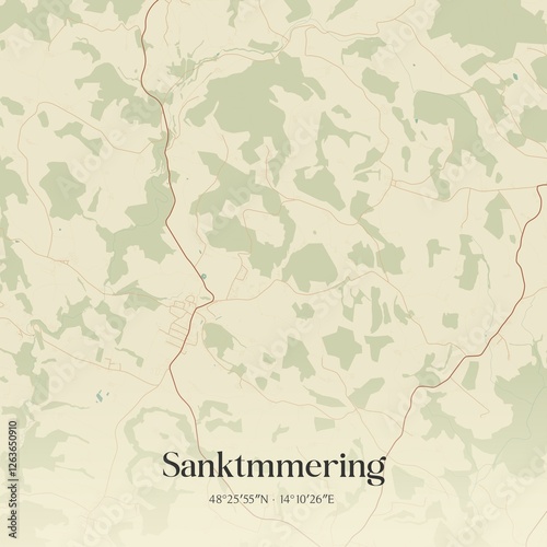 Obraz na płótnie Vintage map of Sanktmmering, Austria. w salonie