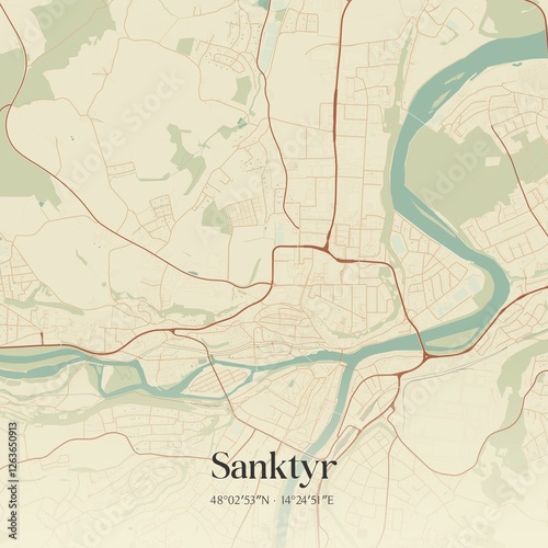 Obraz na płótnie Vintage map of Sanktyr, Austria. w salonie