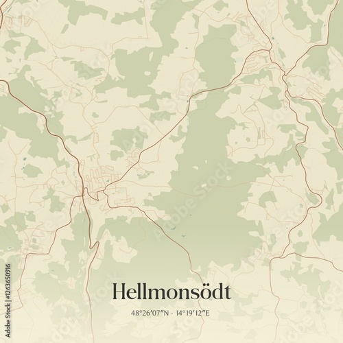 Obraz na płótnie Vintage map of Hellmonsödt, Austria. w salonie