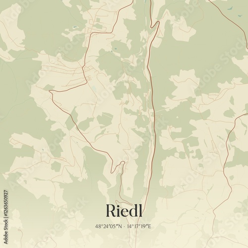 Vintage map of Riedl, Austria.