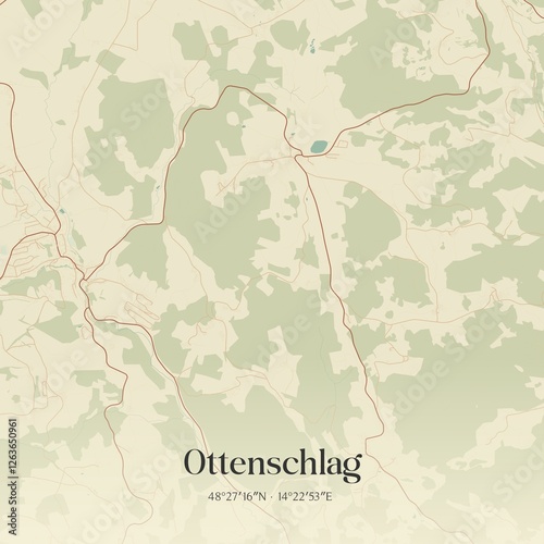 Obraz na płótnie Vintage map of Ottenschlag, Austria. w salonie