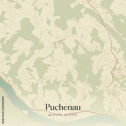 Obraz na płótnie Vintage map of Puchenau, Austria. w salonie