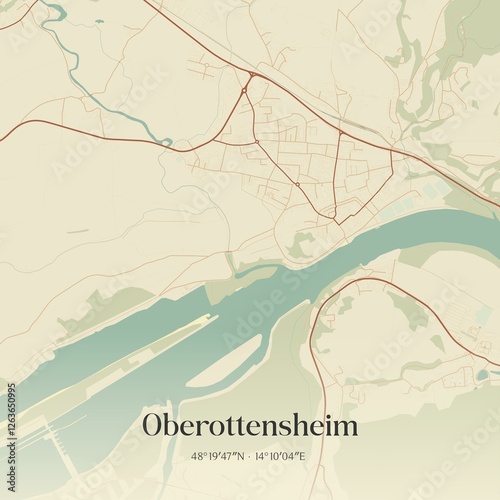 Obraz na płótnie Vintage map of Oberottensheim, Austria. w salonie