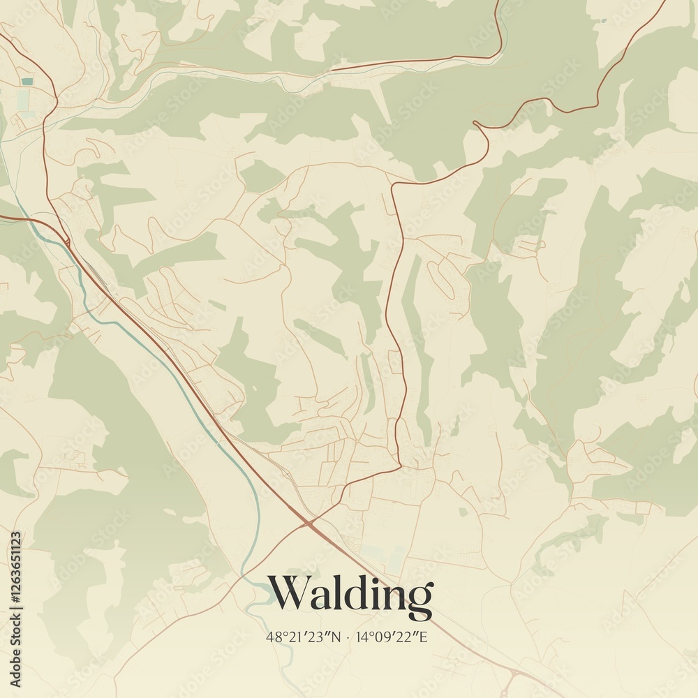 Vintage map of Walding, Austria.
