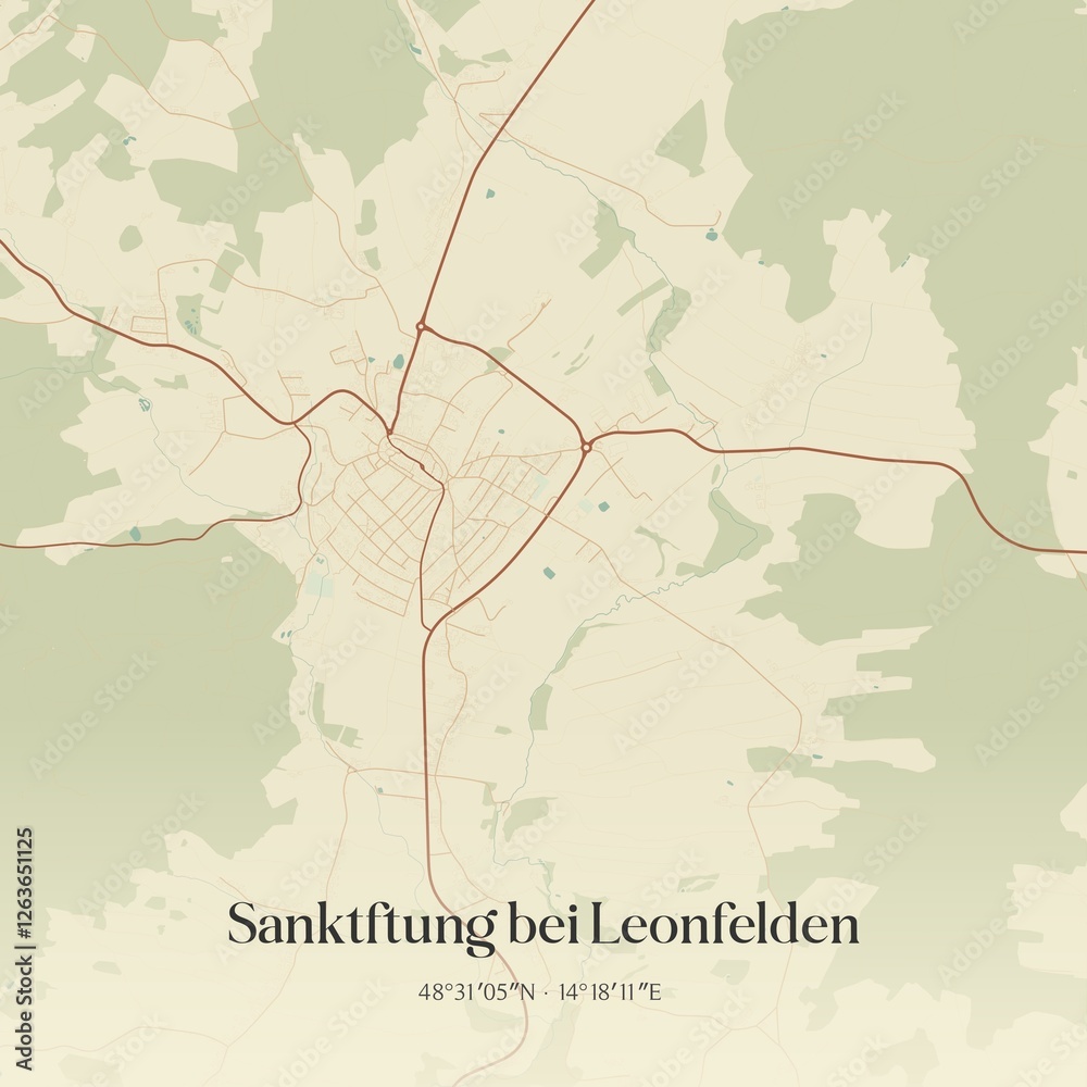 Vintage map of Sanktftung bei Leonfelden, Austria.
