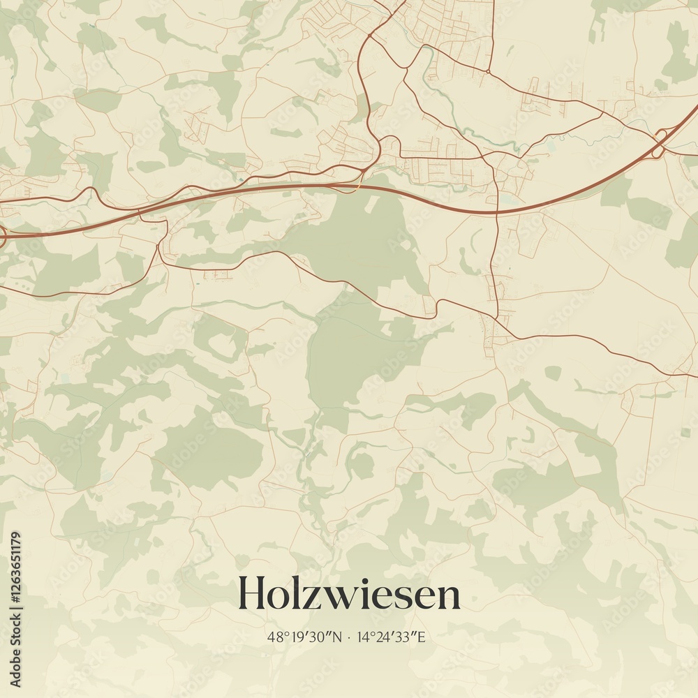 Vintage map of Holzwiesen, Austria.