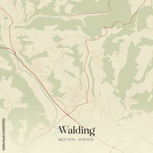 Obraz na płótnie Vintage map of Walding, Austria. w salonie