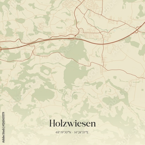 Obraz na płótnie Vintage map of Holzwiesen, Austria. w salonie