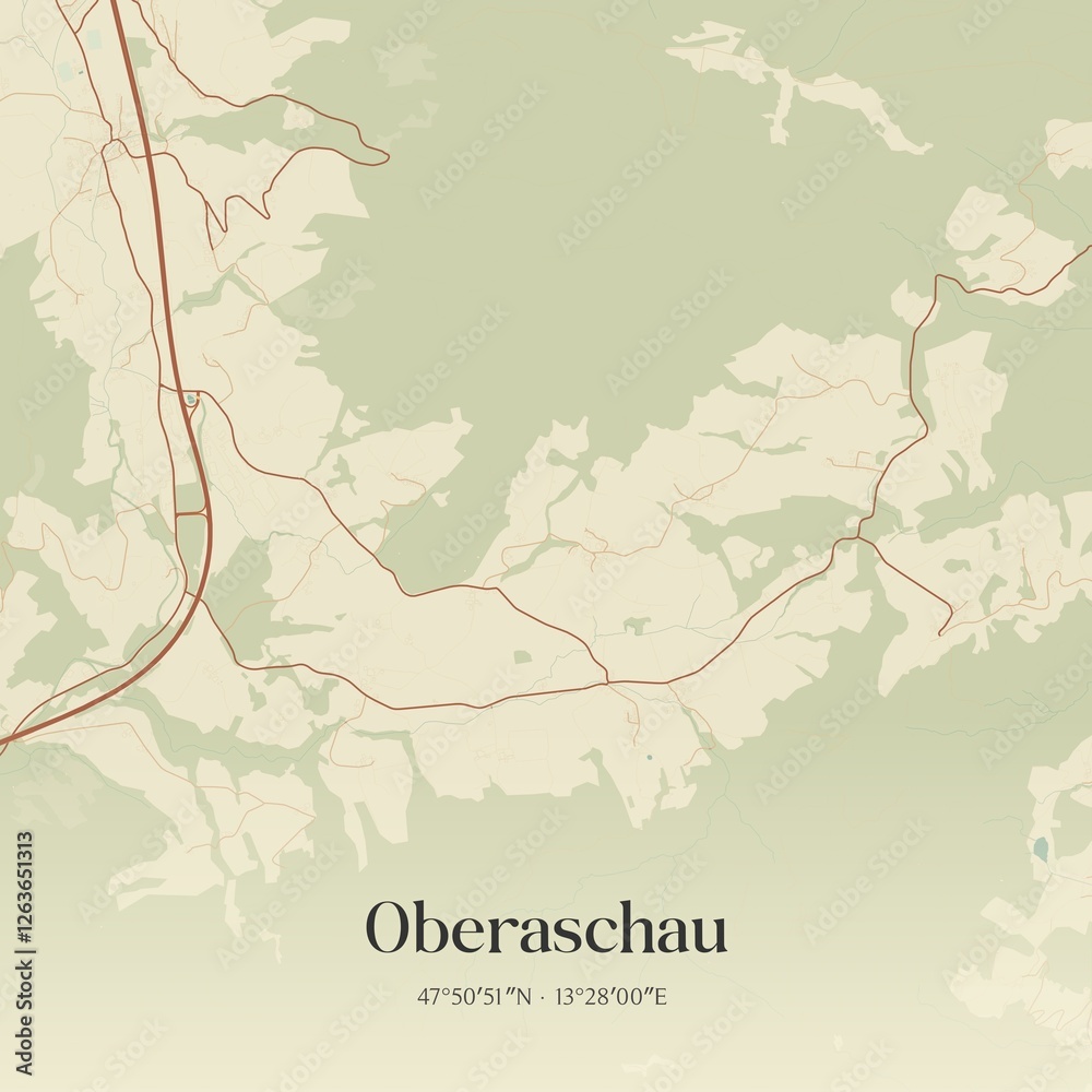 Vintage map of Oberaschau, Austria.