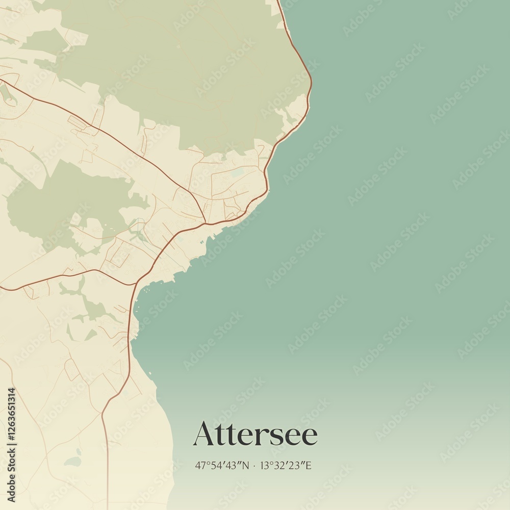 Vintage map of Attersee, Austria.