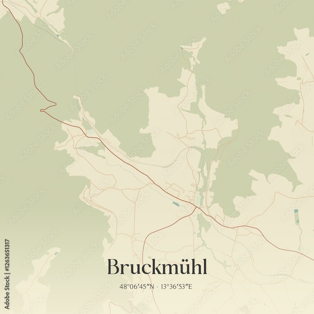 Vintage map of Bruckmühl, Austria.