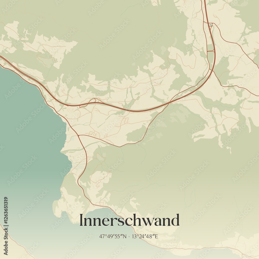 Vintage map of Innerschwand, Austria.