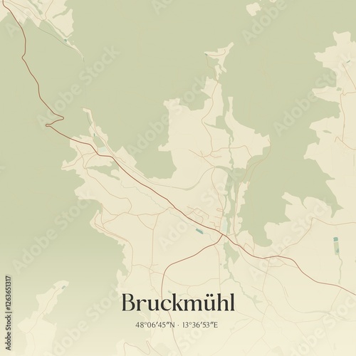 Obraz na płótnie Vintage map of Bruckmühl, Austria. w salonie
