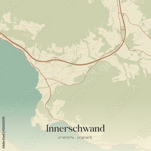 Obraz na płótnie Vintage map of Innerschwand, Austria. w salonie