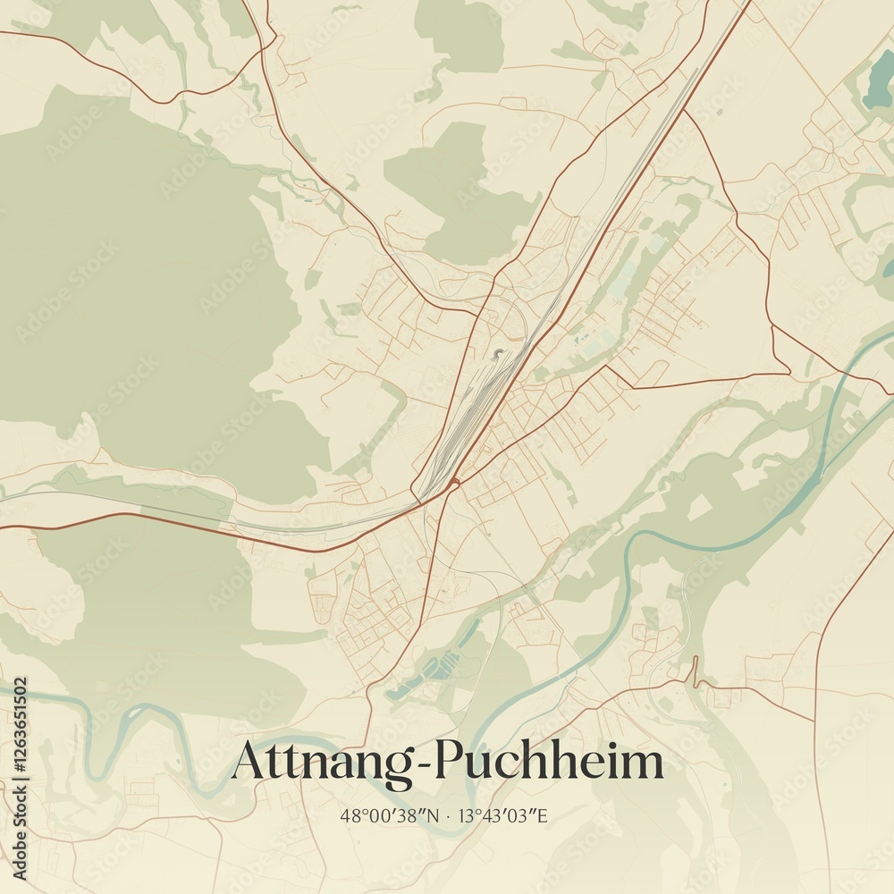 Vintage map of Attnang-Puchheim, Austria.