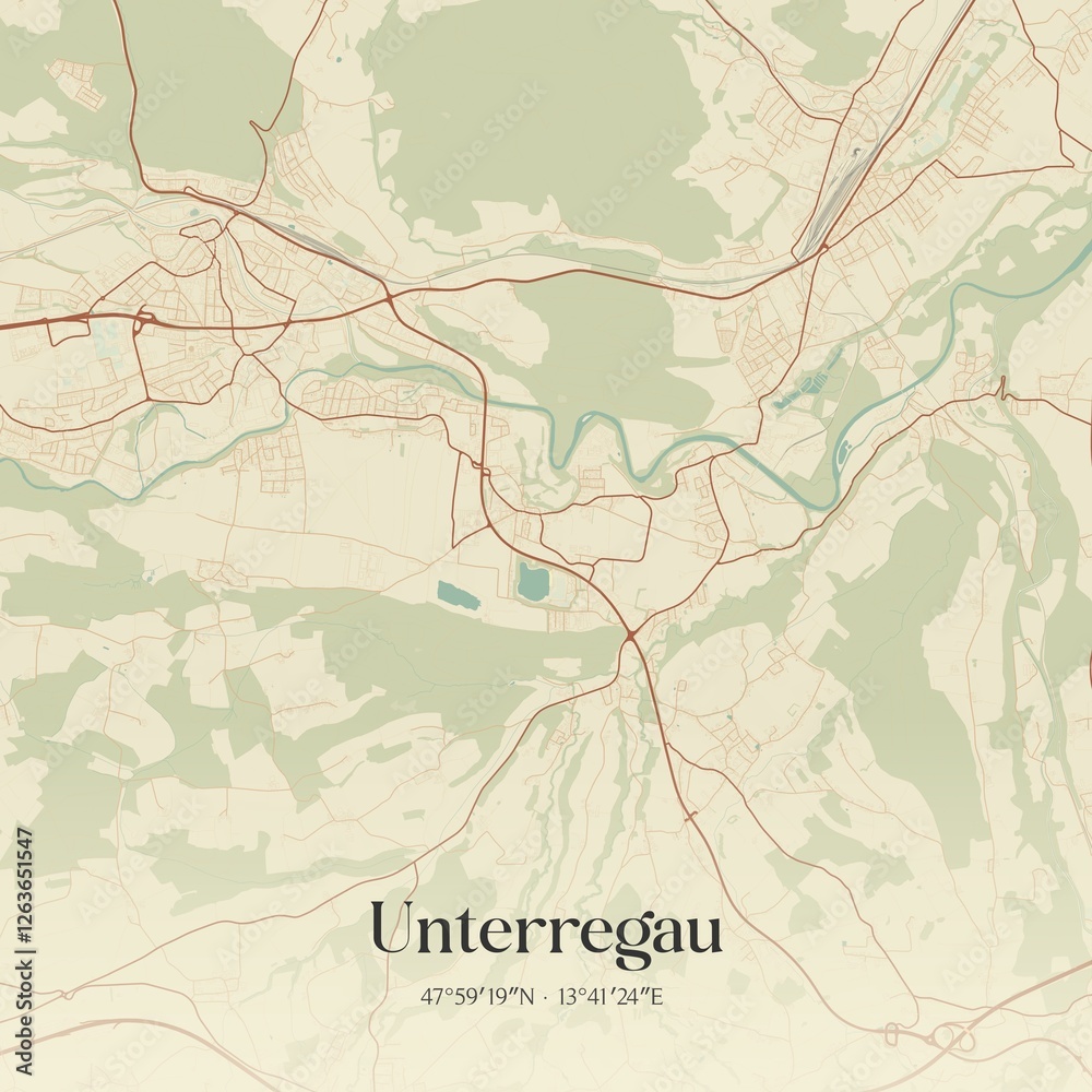 Vintage map of Unterregau, Austria.