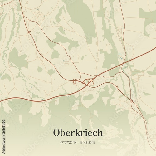 Obraz na płótnie Vintage map of Oberkriech, Austria. w salonie