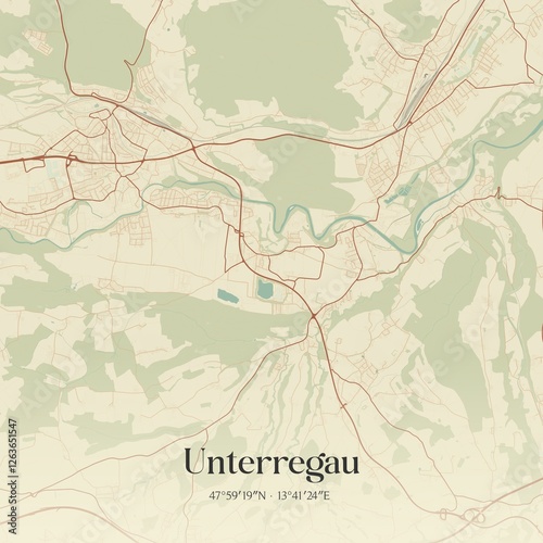 Obraz na płótnie Vintage map of Unterregau, Austria. w salonie