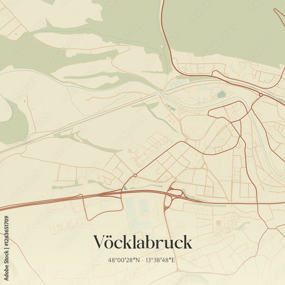 Vintage map of Vöcklabruck, Austria.
