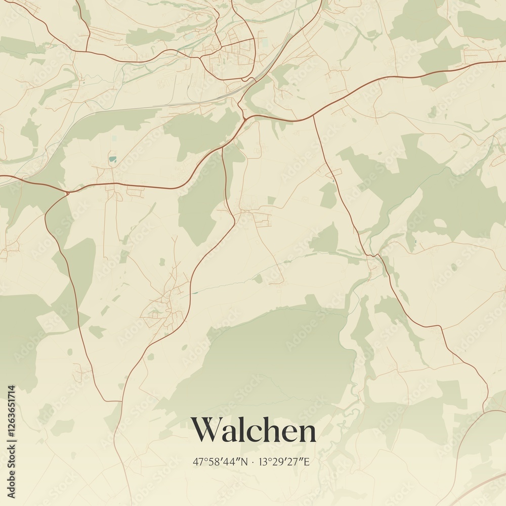 Vintage map of Walchen, Austria.
