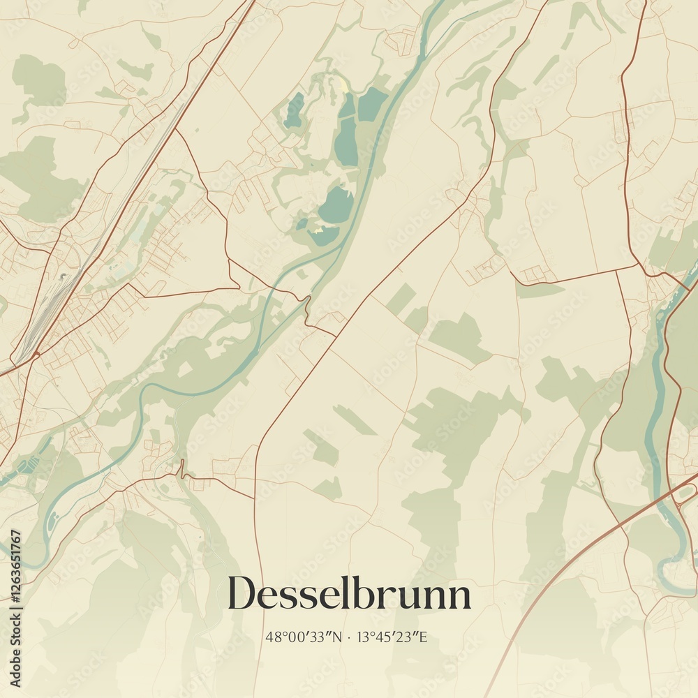 Vintage map of Desselbrunn, Austria.