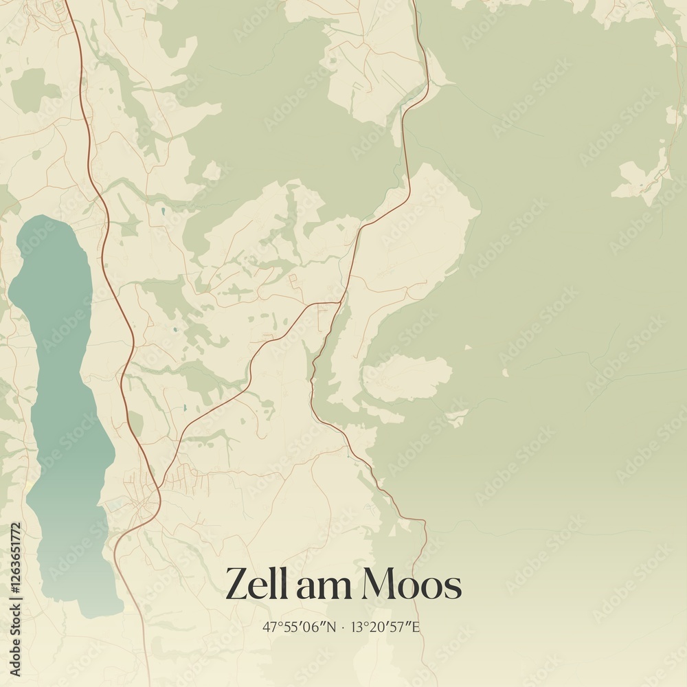 Vintage map of Zell am Moos, Austria.