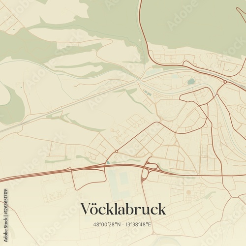 Obraz na płótnie Vintage map of Vöcklabruck, Austria. w salonie