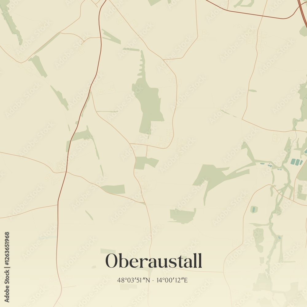 Vintage map of Oberaustall, Austria.