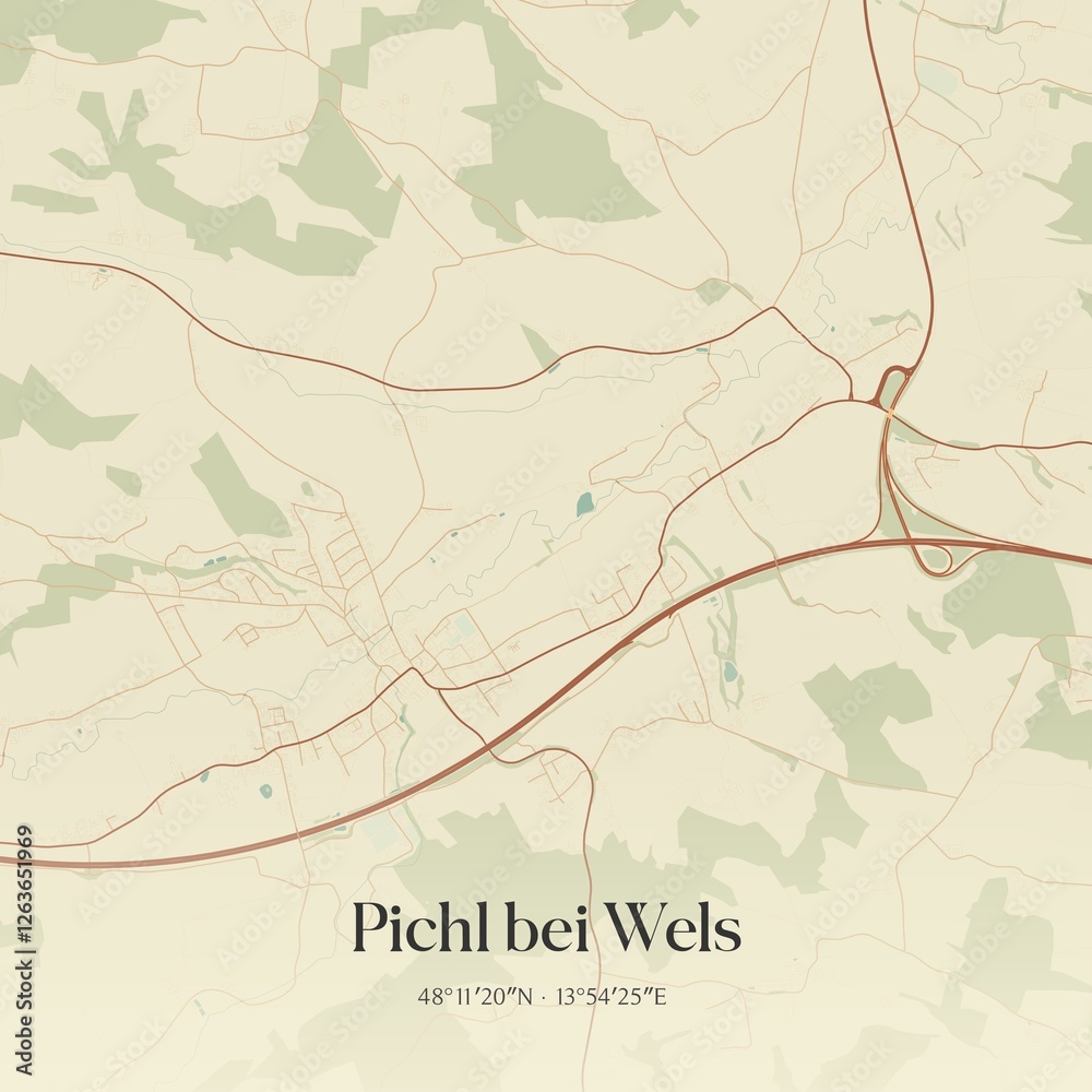 Vintage map of Pichl bei Wels, Austria.