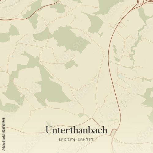 Obraz na płótnie Vintage map of Unterthanbach, Austria. w salonie