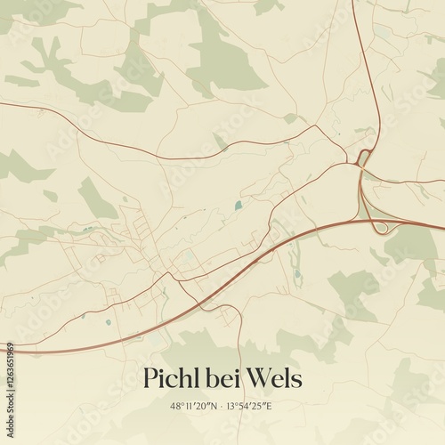 Obraz na płótnie Vintage map of Pichl bei Wels, Austria. w salonie