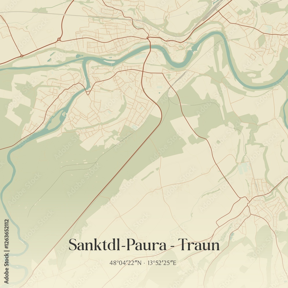 Vintage map of Sanktdl-Paura - Traun, Austria.