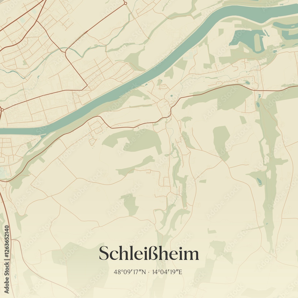 Vintage map of Schleißheim, Austria.